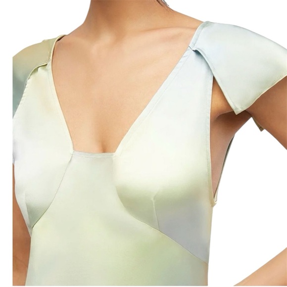 WeWoreWhat Green and Yellow Watercolor Lace Midi Slip Dress Flutter Sleeve Gown - Picture 7 of 10